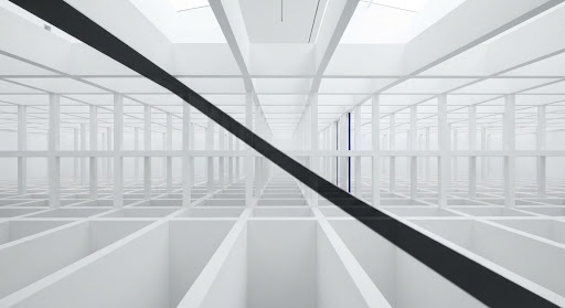 White architectural grid crossed by a dark structural line